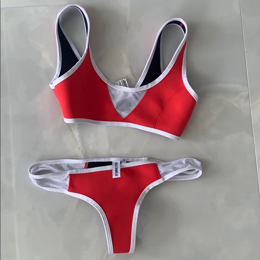 Red and white mesh bathing suit from hoaka
